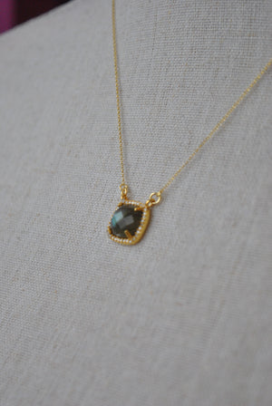 LABRADORITE CUBE ON GOLD DELICATE NECKLACE