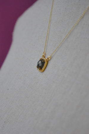 LABRADORITE CUBE ON GOLD DELICATE NECKLACE