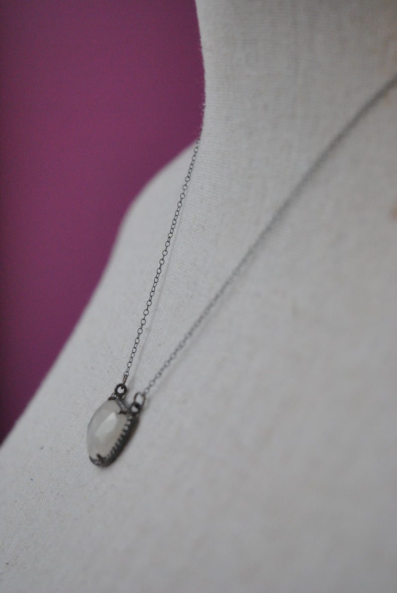 MOONSTONE AND RHINESTONES DELICATE NECKLACE
