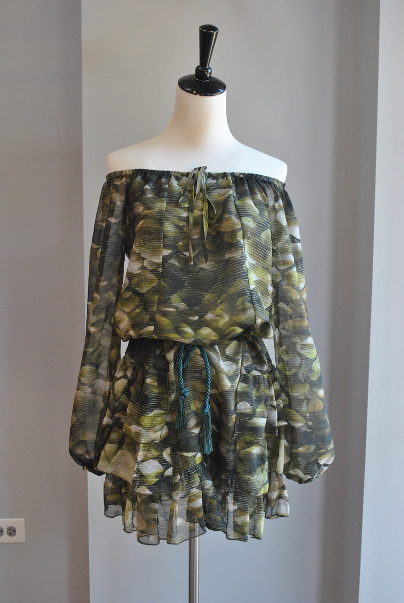 FOREST GREEN SUMMER TUNIC STYLE DRESS WITH A BELT