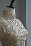 GOLD LACE COCKTAIL DRESS WITH HIGH NECK