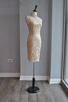 GOLD LACE COCKTAIL DRESS WITH HIGH NECK