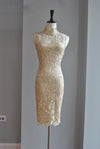GOLD LACE COCKTAIL DRESS WITH HIGH NECK