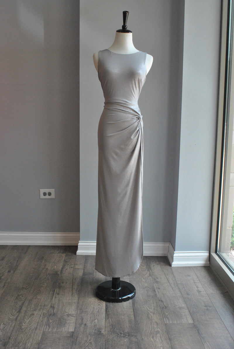 SILVER MAXI DRESS WITH SIDE SLIP