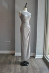 SILVER MAXI DRESS WITH SIDE SLIP