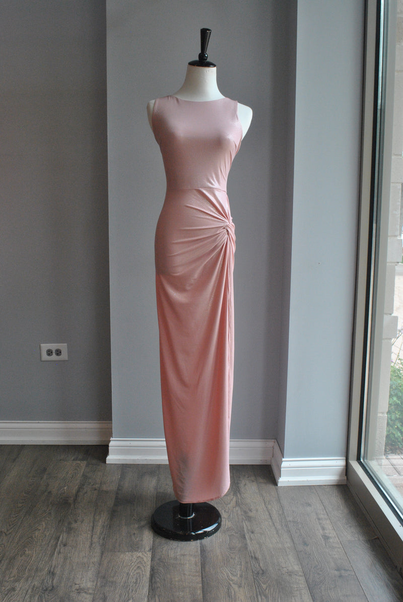 CLEARANCE - BLUSH PINK LONG SUMMER MAXI DRESS WITH SIDE SLIP