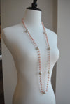 PINK PERUVIAN OPAL AND JUMBO FRESHWATER PEARLS LONG KASHMERE NECKLACE