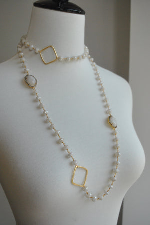 MYSTIC MOONSTONE ON 14KT GOLD LONG KASHMERE NECKLACE