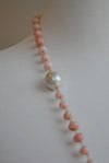 PINK PERUVIAN OPAL AND JUMBO FRESHWATER PEARLS LONG KASHMERE NECKLACE