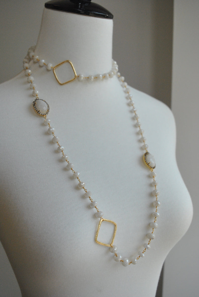 MYSTIC MOONSTONE ON 14KT GOLD LONG KASHMERE NECKLACE