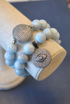 MATT SILVER GREY AGATE STRETCHY BRACELETS