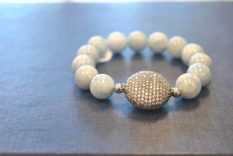 BLUE AQUAMARINE AND RHINESTONES WITH ANGEL EYE CHARM STATEMENT BRACELETS SET