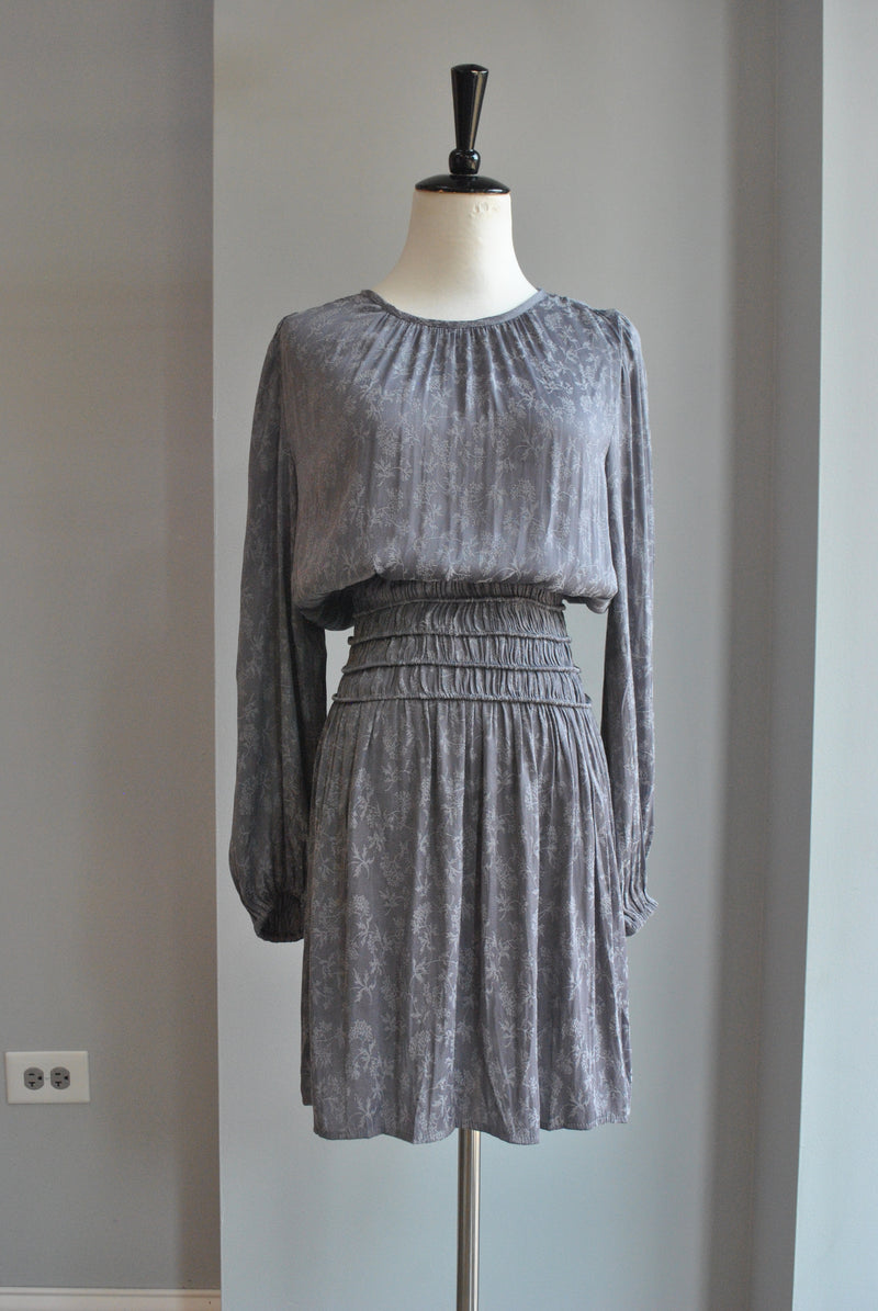 GREY SUMMER DRESS WITH LONG SLEEVES AND ELASTIC WAIST