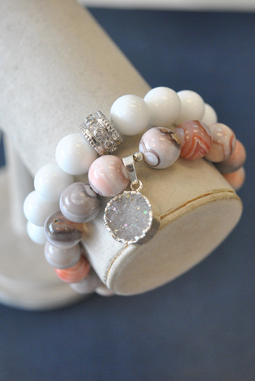 PEACH BOTSWANA AGATEAND DRUZY STATEMENT BRACELETS SET