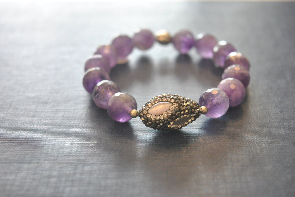 AMETHYST AND RHINESTONES STATEMENT BRACELETS SET