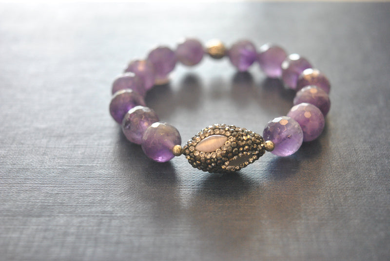 AMETHYST AND RHINESTONES STATEMENT BRACELETS SET