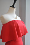 RED MAXI STRAPLESS EVENING DRESS