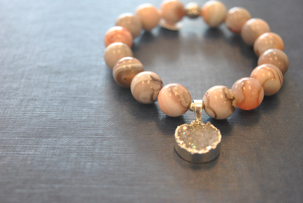 PEACH BOTSWANA AGATEAND DRUZY STATEMENT BRACELETS SET