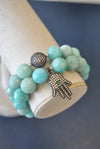 MINT AMAZONITE AND RHINESTONES STATEMENT BRACELETS SET