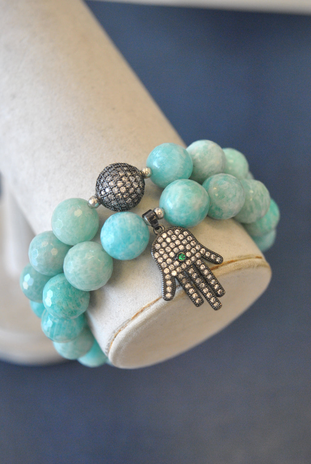 MINT AMAZONITE AND RHINESTONES STATEMENT BRACELETS SET