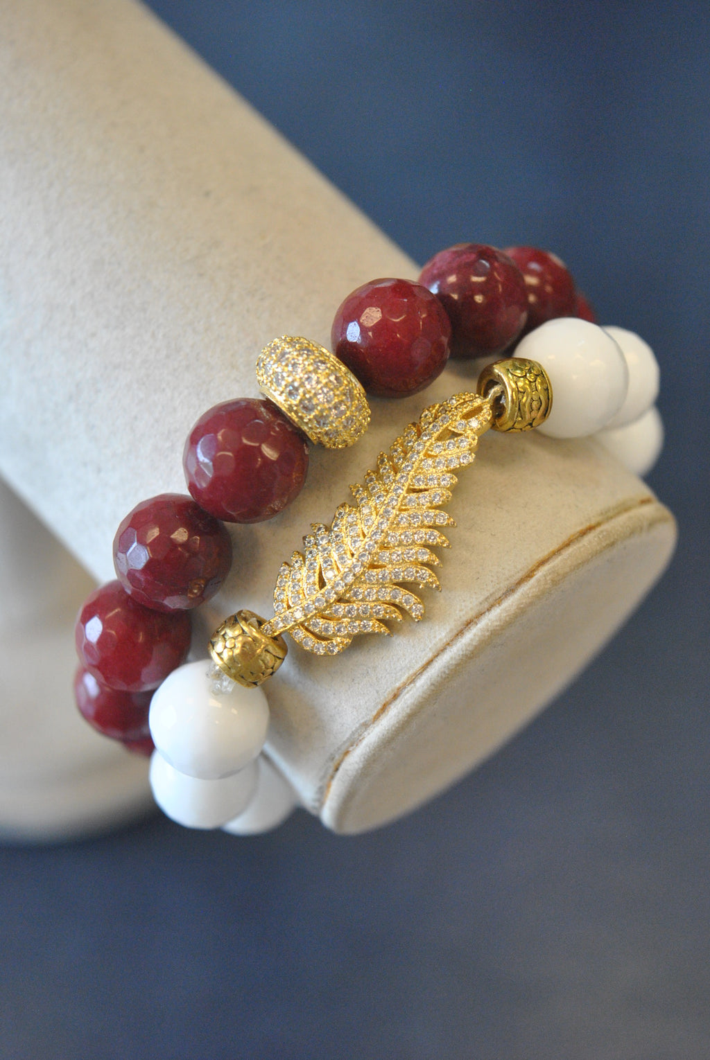 AGATE AND RUBY JADE STATEMENT BRACELETS SET
