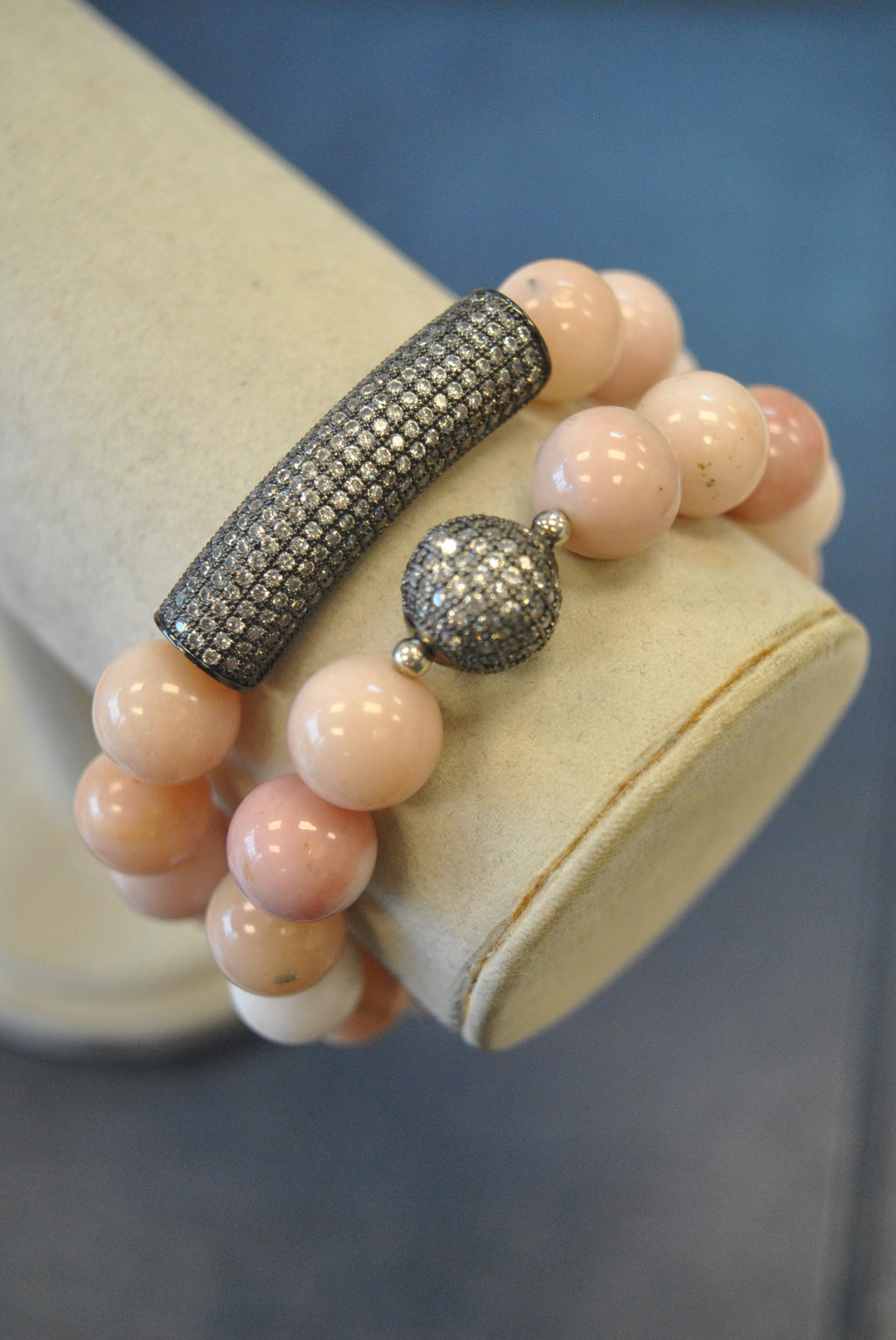 PINK PERUVIAN OPAL STRETCHY STATEMENT BRACELETS SET