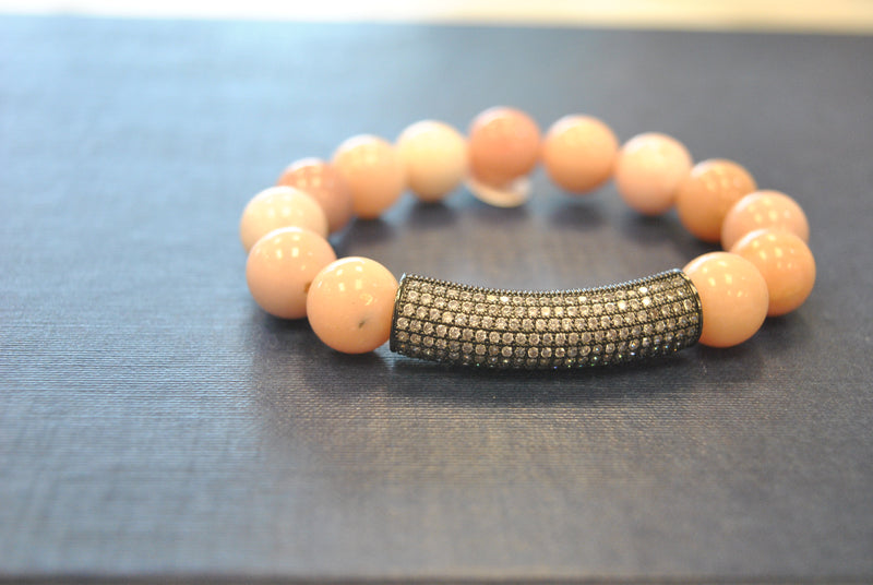 PINK PERUVIAN OPAL STRETCHY STATEMENT BRACELETS SET