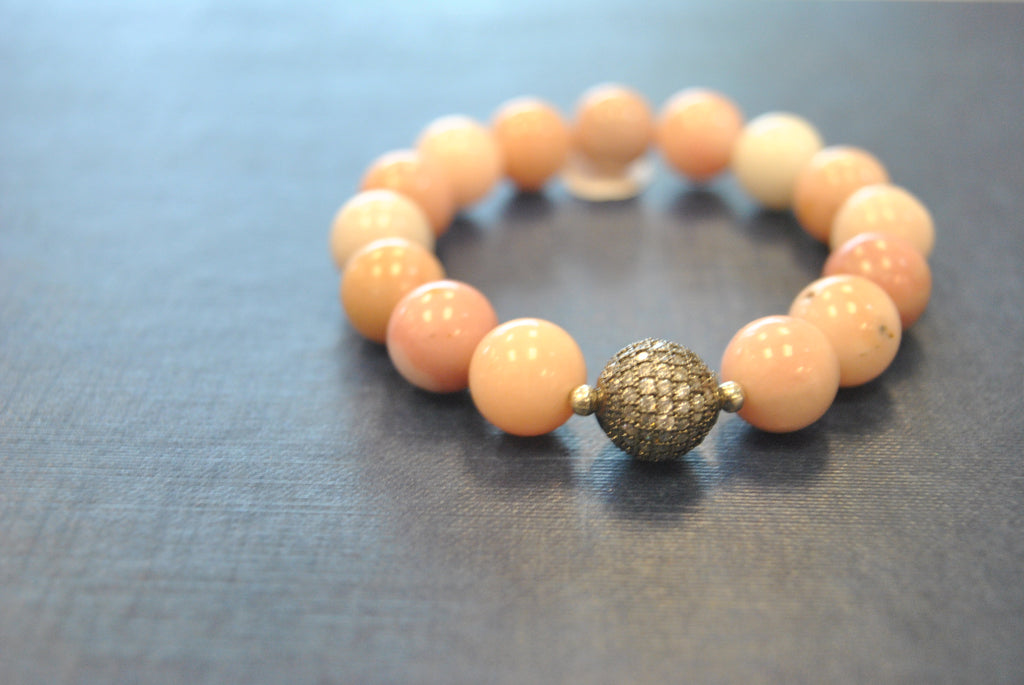 PINK PERUVIAN OPAL STRETCHY STATEMENT BRACELETS SET