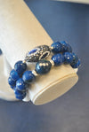 ROYAL BLUE AGATE AND SWAROVSKI CRYSTALS STRETCHY STATEMENT BRACELET SET