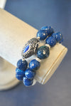 ROYAL BLUE AGATE AND SWAROVSKI CRYSTALS STRETCHY STATEMENT BRACELET SET
