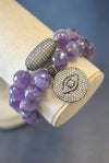 AMETHYST ON GOLD AND PEARL CHARM STRECHY BRACELETS SET