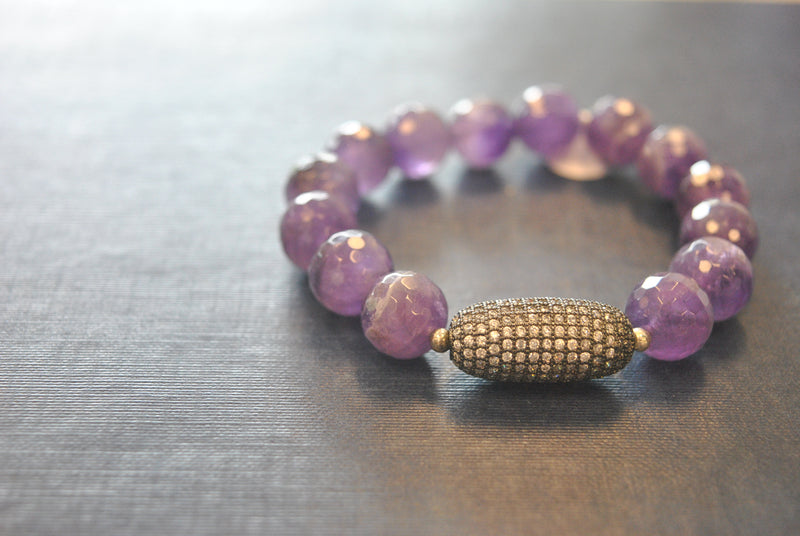 AMTHYST AND RHINESTONES STRETCHY STATEMENT BRACELET SET