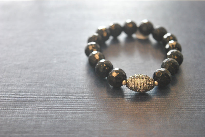 BLACK ONYX AND ANGEL EYE CHARM STRETCHY STATEMENT BRACELET SET