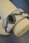 LEATHER COLLECTION - GREY LEATHER AND BLACK ONYX WITH SWAROVSKI CRYSTALS CUFF BRACELET