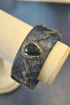 LEATHER COLLECTION - NAVY BLUE LEATHER AND BLACK ONYX WITH SWAROVSKI CRYSTALS CUFF BRACELET