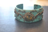 LEATHER COLLECTION - TURQUOISE LEATHER AND LABARDAORITE WITH SWAROVSKI CRYSTALS CUFF BRACELET