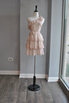 VANILLA AND PINK WRAP SUMMER DRESS WITH SHORT SLEEVES