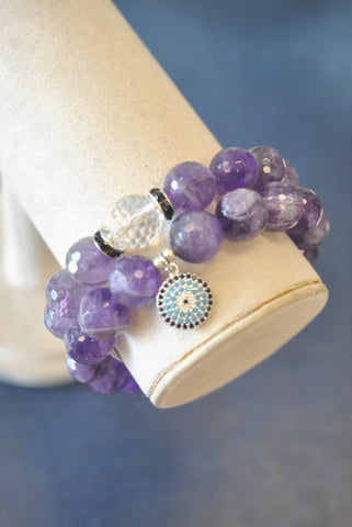 BLACK ONYX MOTHER OF PEARL AND SWAROVSKI CRYSTALS STRETCHY BRACELET