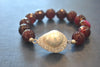 CHERRY AGATE WHITE MOTHER OF PEARL AND CLEAR SWAROVSKI CRYSTALS STRETCHY STATEMENT BRACELET