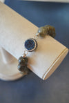 LABRADORITE AND ROYAL BLUE DRUZY WITH SWAROVSKI CRYSTALS STRETCHY STATEMENT BRACELET