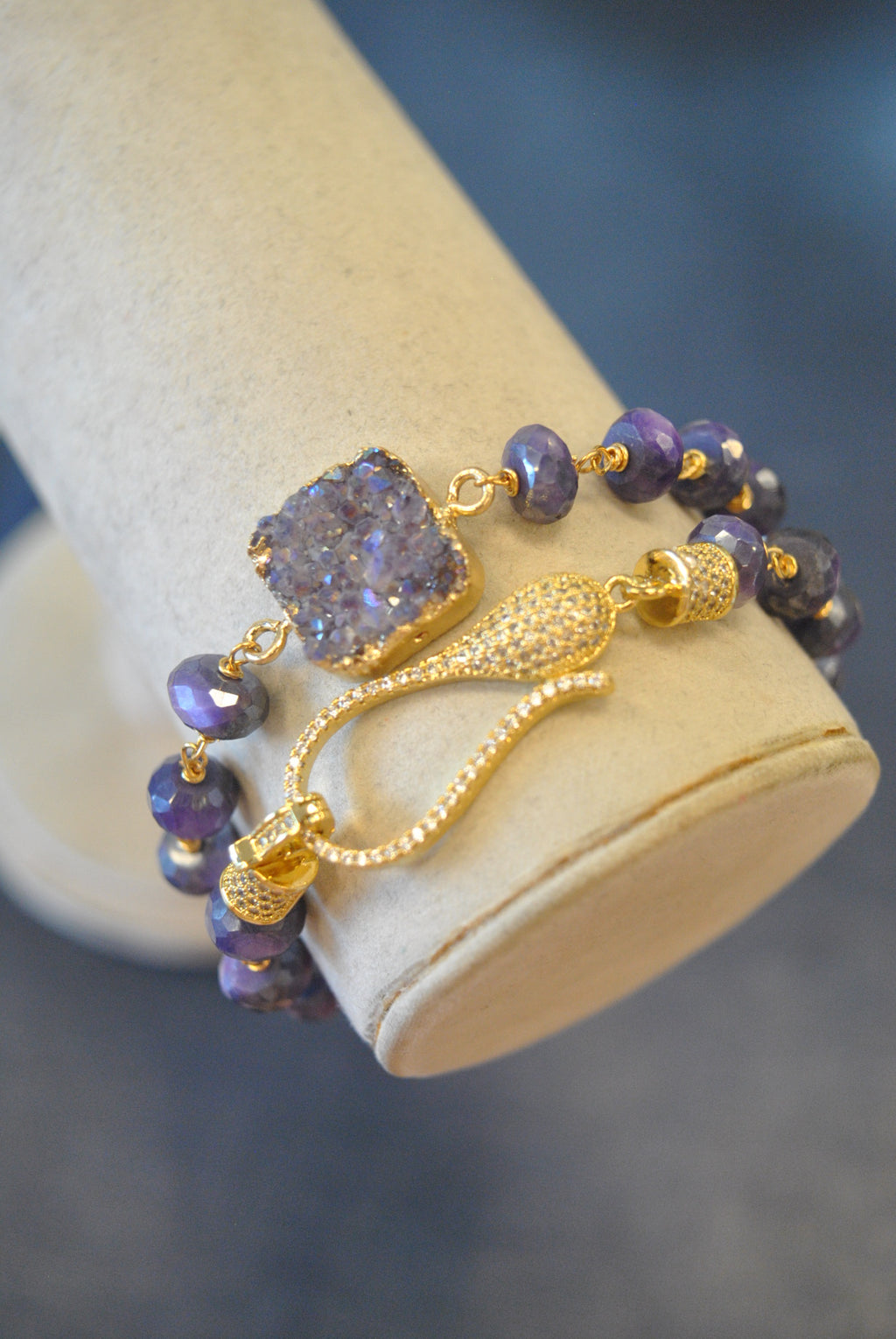 PURPLE MOONSTONE AND DRUZY WRAP BRACELET OR A CHOKER