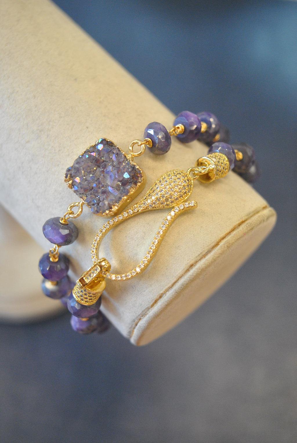 PURPLE MOONSTONE AND DRUZY WRAP BRACELET OR A CHOKER