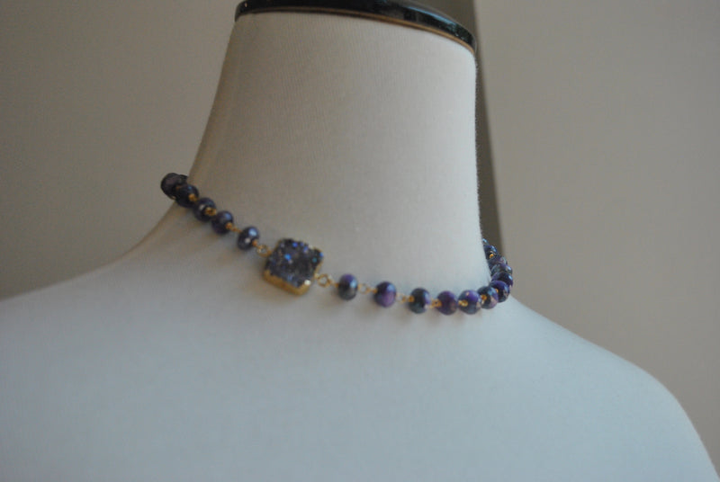 PURPLE MOONSTONE AND DRUZY WRAP BRACELET OR A CHOKER