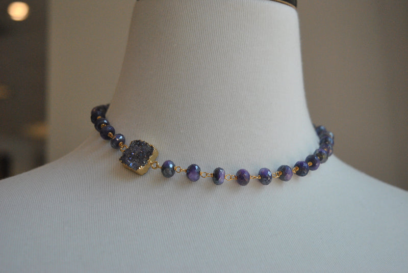 PURPLE MOONSTONE AND DRUZY WRAP BRACELET OR A CHOKER