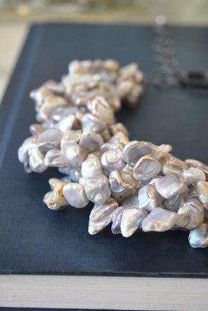 SILVER FRESHWATER PEARL MULTISTRAND STATEMENT NECKLACE
