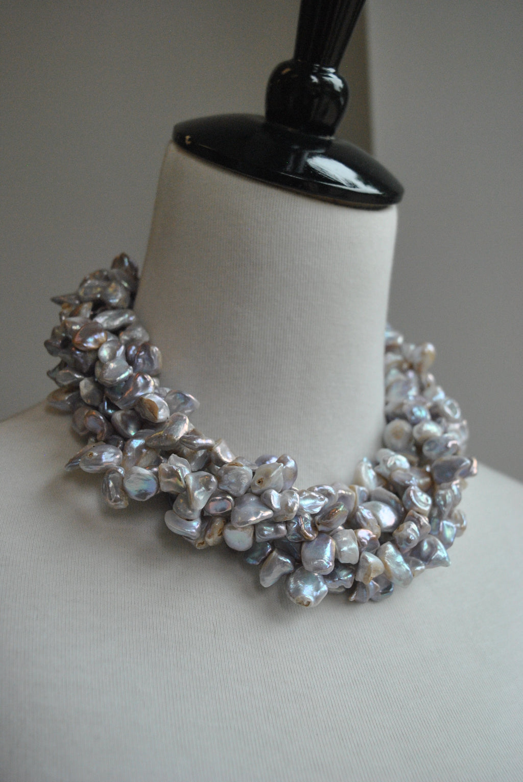 SILVER FRESHWATER PEARL MULTISTRAND STATEMENT NECKLACE