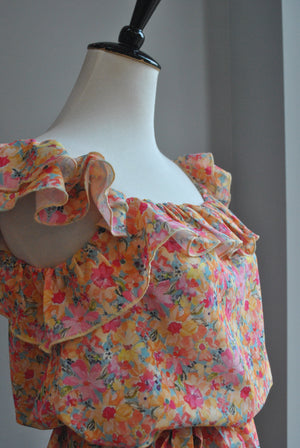 MULTICOLOR FLOWER PRINT TUNIC STYLE DRESS WITH A BELT
