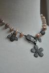 PEACH MOONSTONE ON GUNMETAL FINISH CHARM DOUBLE BRACELET OR A CHOKER