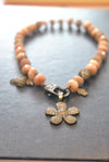 PEACH MOONSTONE ON GUNMETAL FINISH CHARM DOUBLE BRACELET OR A CHOKER