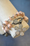 PEACH MOONSTONE ON GUNMETAL FINISH CHARM DOUBLE BRACELET OR A CHOKER